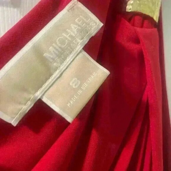 MICHAEL KORS One Shoulder Dress With Gold Trim B60 - Picture 9 of 9